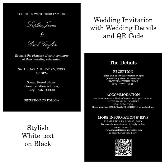 QR Code noir blanc Script RSVP Faire-part de maria