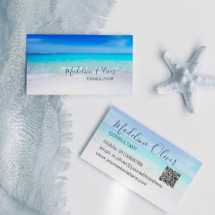 QR Code Ocean Beach Zee Travel Aqua Blue Stylish Visitekaartje