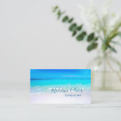 QR Code Ocean Beach Zee Travel Aqua Blue Stylish Visitekaartje (Staand voorkant)