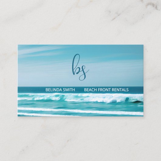 QR Code Ocean Wave Initials Visitekaartje (Voorkant)