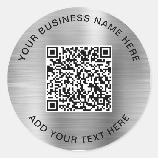 QR-code of logo promotionele zilveren klassieke ro Ronde Sticker (Voorkant)