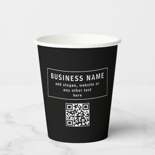 QR-code of Logo uploaden | Modern Black Papieren Bekers (Achterkant)
