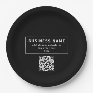 QR-code of Logo uploaden   Modern Black Papieren Bordje