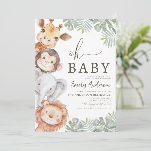 QR-code Oh Baby Safari Animal Boy's Baby shower Kaart (Staand voorkant)