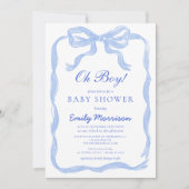 QR-code Oh Boy Blue Ribbon Bow Baby shower Kaart (Voorkant)