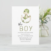 QR-code Oh Boy Dinosaur Baby Boy Shower Kaart (Staand voorkant)