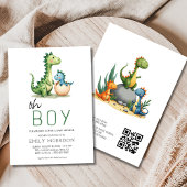 QR-code Oh Boy Dinosaur Baby Boy Shower Kaart