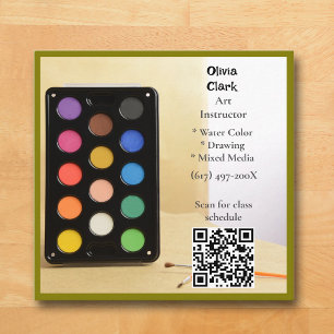 QR Code Olijfgroen Kunstenaar Docent Kunstleraar Vierkante Visitekaartje