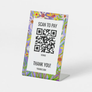 QR-CODE OM TE BETALEN SCAN Waterverf Bloemen Reclamebord Met Voetstuk