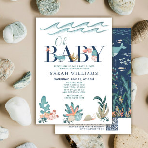 QR Code Onder de Zee Aquarel Oh Baby Shower Kaart