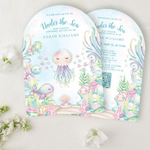 QR-code onder het Zee Blue Waterverf Baby shower Kaart