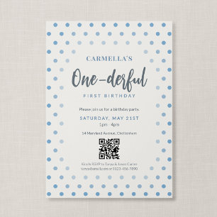 QR-code One-derful Blauwe Stip Eerste Verjaardag Kaart
