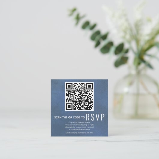 QR-code online RSVP met blauwe bruiloft Informatiekaartje (Staand voorkant)