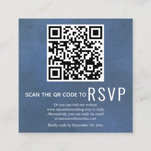 QR-code online RSVP met blauwe bruiloft Informatiekaartje (Voorkant)