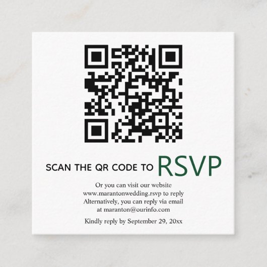 QR-code online RSVP modern emerald green bruiloft Informatiekaartje (Voorkant)