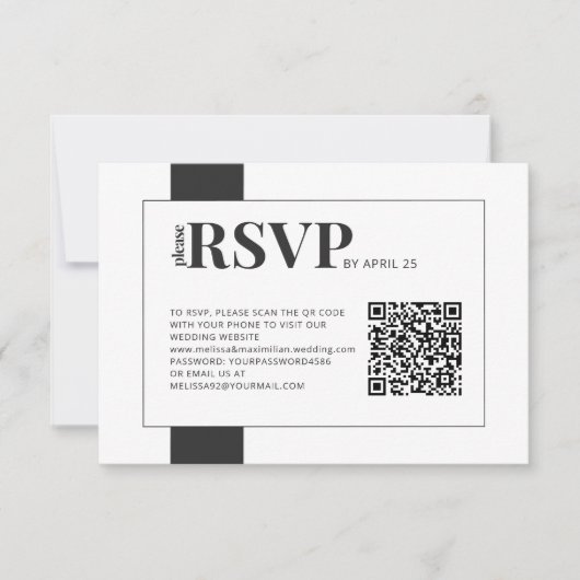 QR Code online RSVP vettige minimale bruiloft Kaartje (Voorkant)