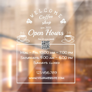 QR-code open uren koffiewinkelbord - vensterklonen Raamsticker