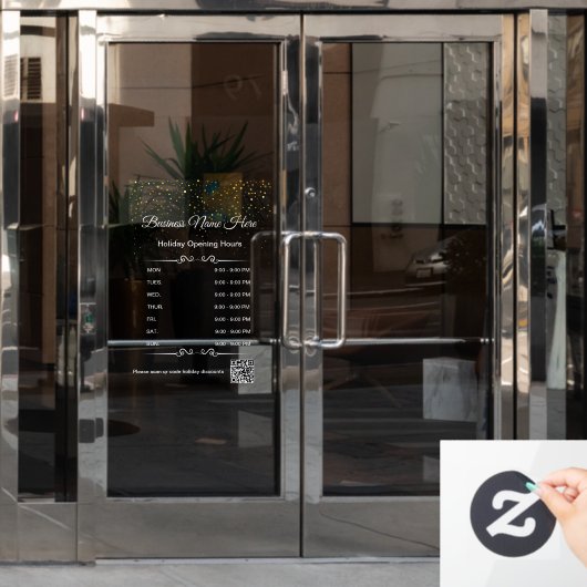 qr code openingstijden feestdag wit goud raamsticker (Kantoordeur)