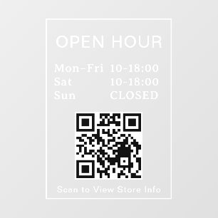 QR-code openingstijden witte tekst deur bord Raamsticker