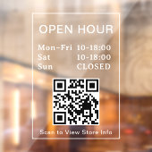 QR-code openingstijden witte tekst deur bord Raamsticker (Vel 2)