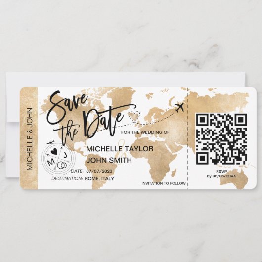 QR-code Opslaan datum instapmodel Wereldkaart Kaart (Voorkant)