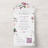 Qr-code Paars en roze bruiloft All In One Uitnodiging (Binnen)