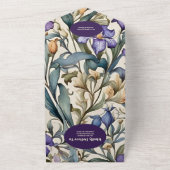 QR code Paarse iris art nouveau bruiloft All In One Uitnodiging (Buitenkant)