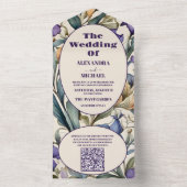 QR code Paarse iris art nouveau bruiloft All In One Uitnodiging (Binnen)