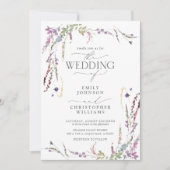 QR Code Paarse Wildflower Calligrafie Weddenschap Kaart (Voorkant)