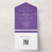 QR Code Paarse Zilveren Hart Wedding All In One Uitnodiging (Binnen)