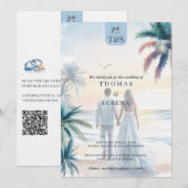 QR Code Palm Tree Beach Wedding Destination Kaart (Voorkant / Achterkant)