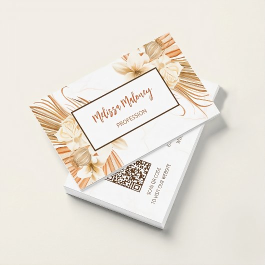 QR-code | Pampas Grass Waterverf Boho Visitekaartje