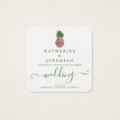 QR Code Pananas Floral Wedding Vierkante Visitekaartjes (Voorkant)