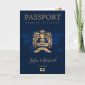 QR Code Paspoort Bestemming Bruiloft Goud Marine (Voorkant)