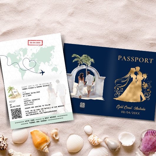 QR Code Passport Beach Carte du monde Marine Blue 