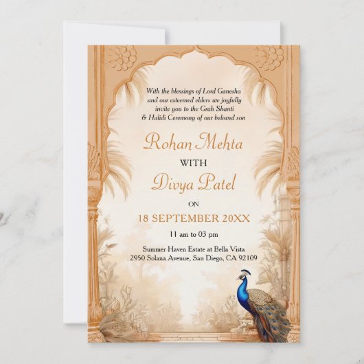 QR Code Pauw Palm Garden Indiase bruiloft Kaart (Voorkant)