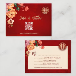 QR-code Peony Red RSVP Chinese bruiloft