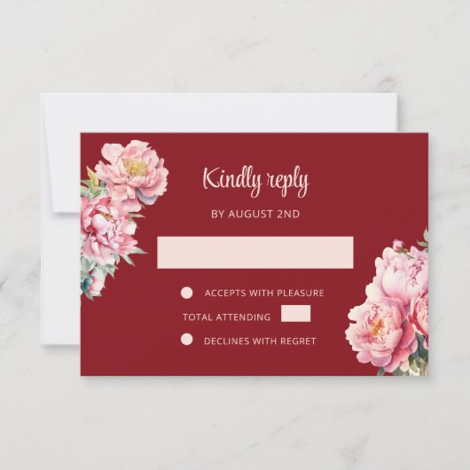 QR-code Peony Red RSVP Chinese bruiloft Kaartje (Voorkant)