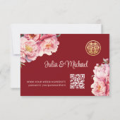 QR-code Peony Red RSVP Chinese bruiloft Kaartje (Achterkant)