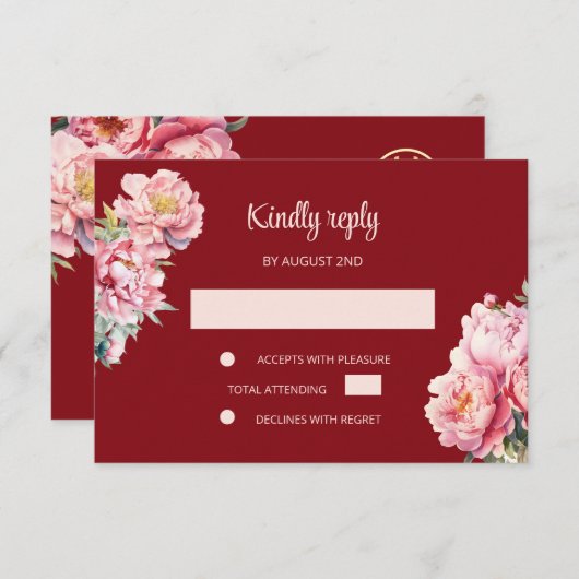 QR Code Peony Red RSVP Mariage chinois (Devant / Derrière)