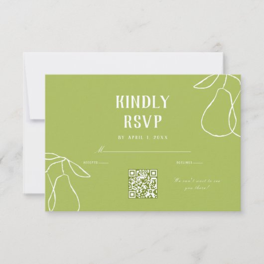 QR Code Perfect Pear Illustration Vrijgezellenfees RSVP Kaartje (Voorkant)
