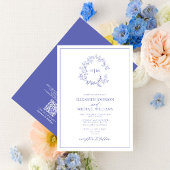 QR Code Periwinkle Leafy Crest Monogram Weddenscha Kaart
