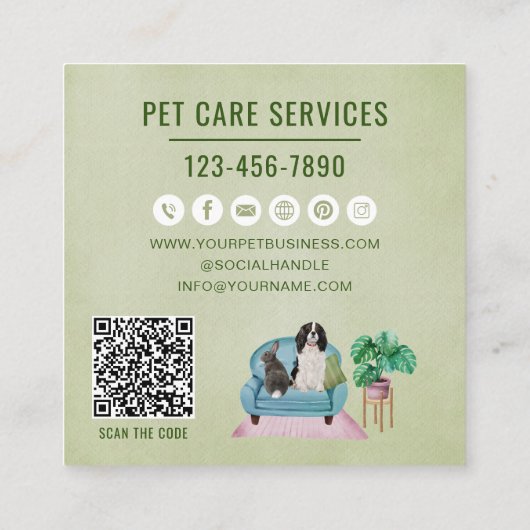 QR Code Pet Sitter Hond Grooming Website Vierkante Visitekaartje (Achterkant)