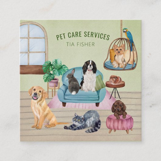 QR Code Pet Sitter Hond Grooming Website Vierkante Visitekaartje (Voorkant)