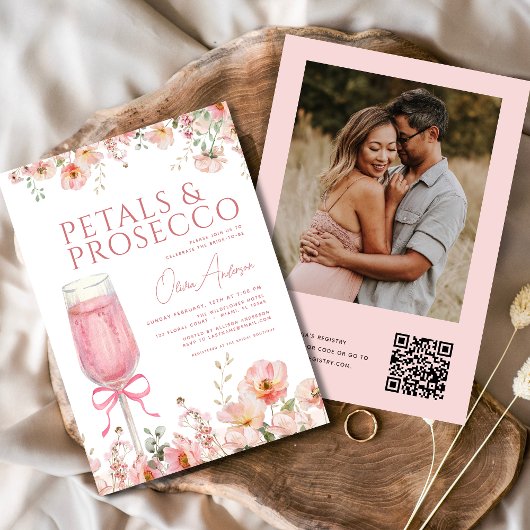 QR Code Petals & Prosecco Foto Vrijgezellenfeest Kaart