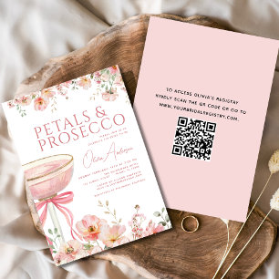 QR Code Petals & Prosecco Roze Boog Vrijgezellenfe Kaart