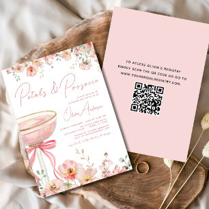 QR Code Petals & Prosecco Roze Boog Vrijgezellenfe Kaart