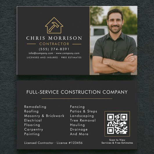 QR Code Photo Building Construction Black Gold Visitekaartje