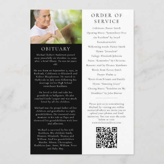 QR Code Photo Memorial Service Programme Programma (Achterkant)