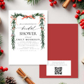 QR Code Pine Bow Christmas Bridal Shower Kaart